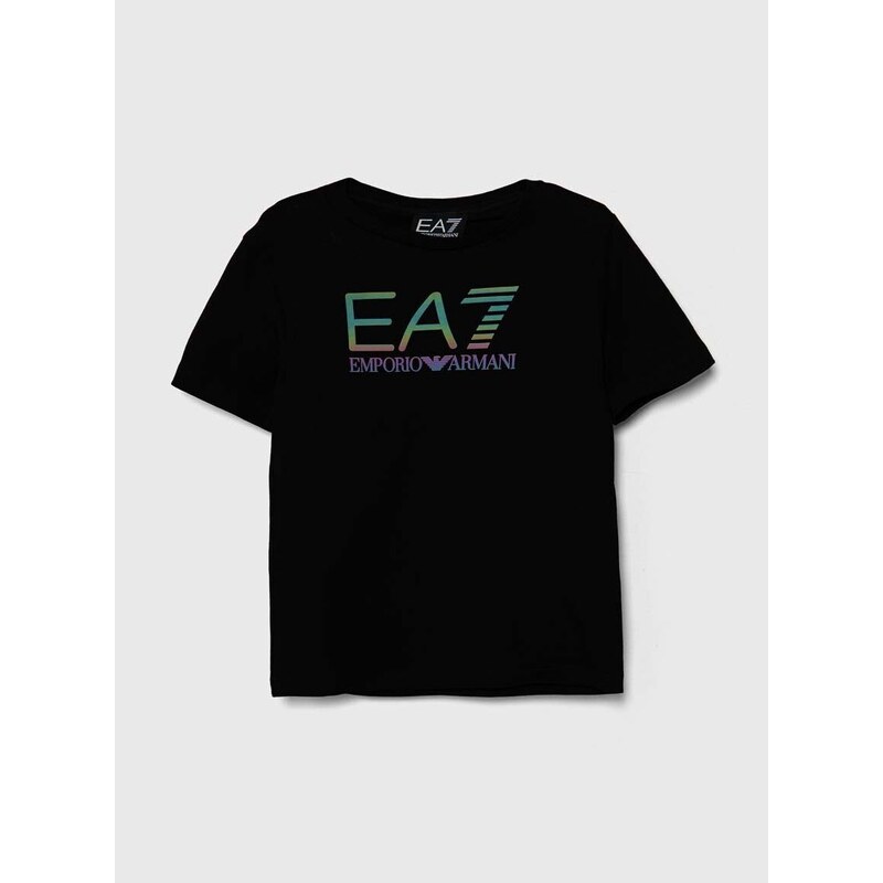 Otroška bombažna kratka majica EA7 Emporio Armani črna barva