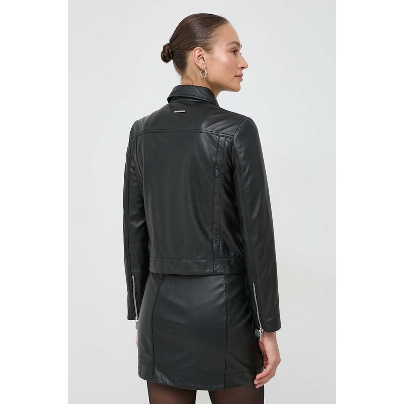 Usnjena biker jakna Armani Exchange ženska, črna barva