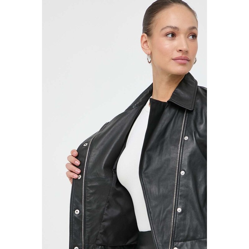 Usnjena biker jakna Armani Exchange ženska, črna barva