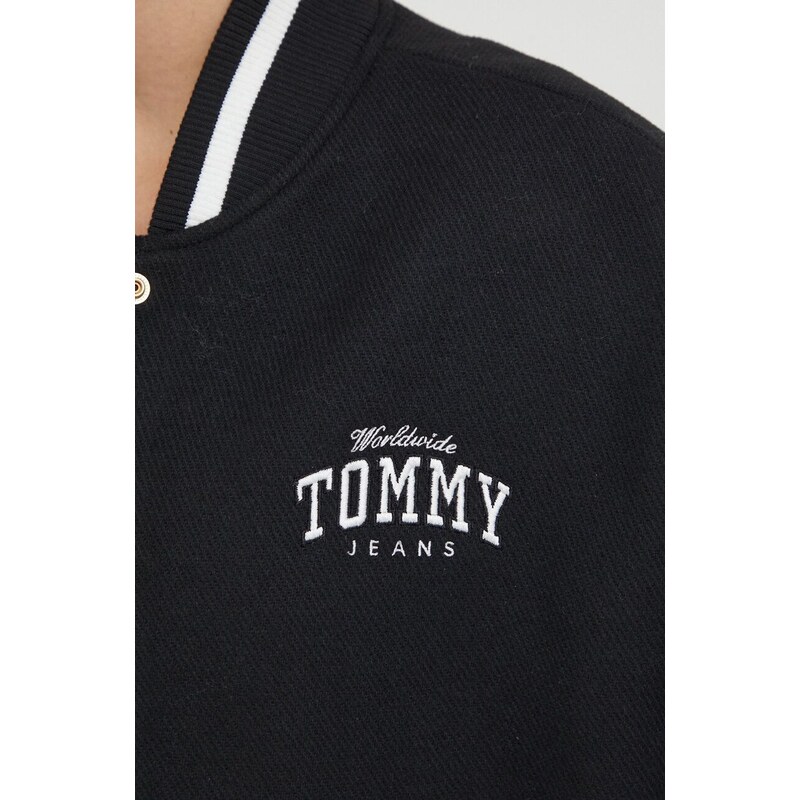 Bomber jakna s primesjo volne Tommy Jeans črna barva