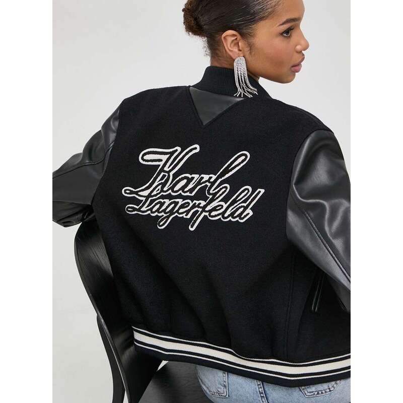 Bomber jakna s primesjo volne Karl Lagerfeld črna barva