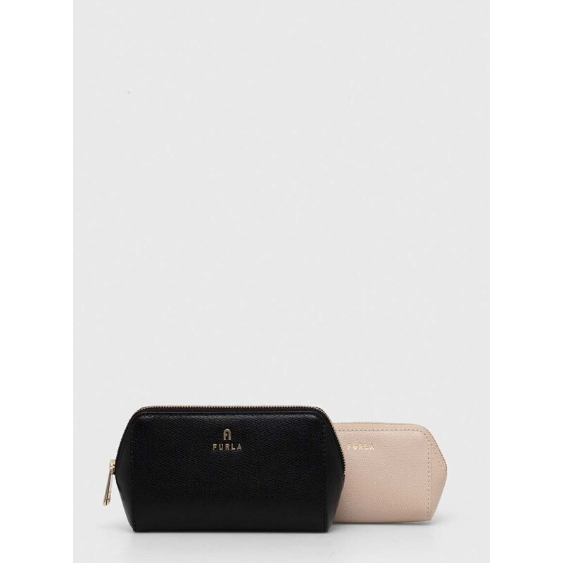 Usnjena kozmetična torbica Furla 2-pack črna barva