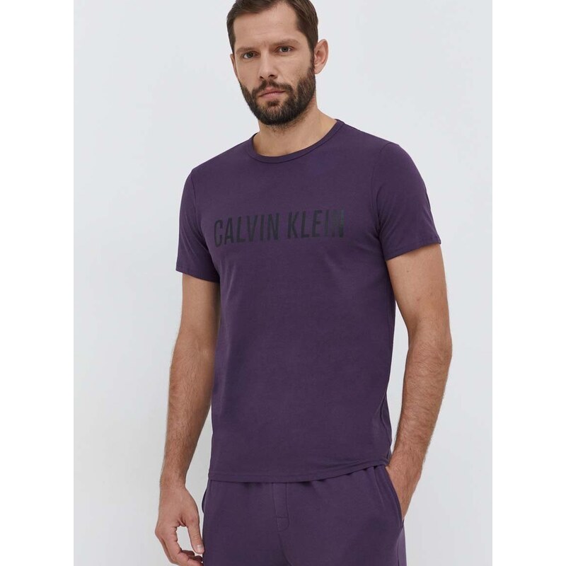 Bombažen pižama t-shirt Calvin Klein Underwear siva barva