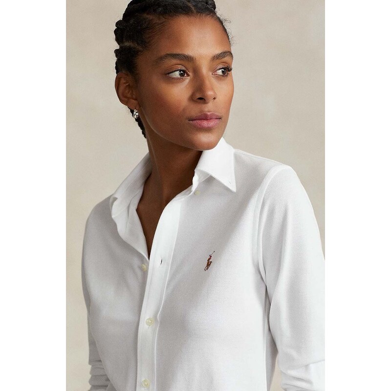 Bombažna srajca Polo Ralph Lauren ženska, bela barva,