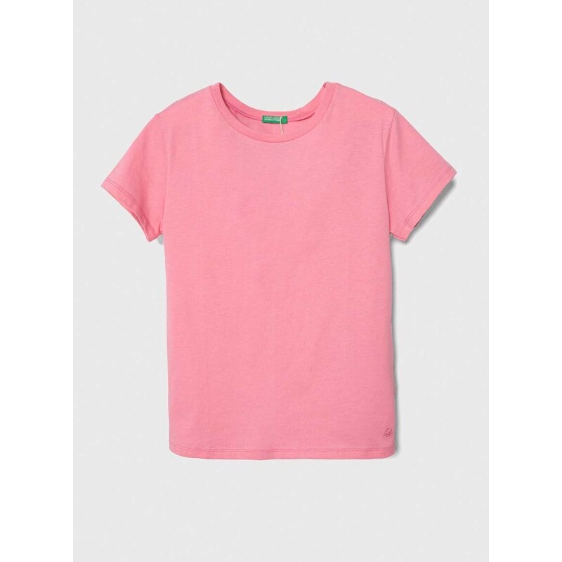 Otroška bombažna kratka majica United Colors of Benetton roza barva
