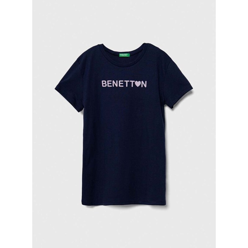 Otroška bombažna kratka majica United Colors of Benetton mornarsko modra barva
