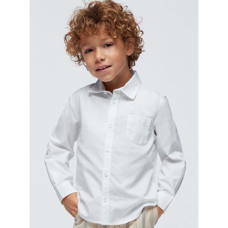 Otroška bombažna srajca Mayoral bela barva