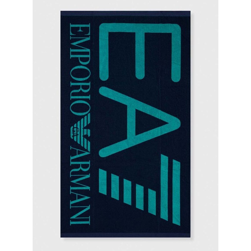 Bombažna brisača EA7 Emporio Armani mornarsko modra barva