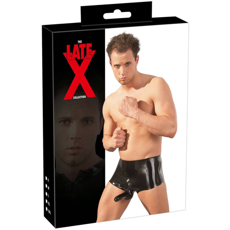 Late X LATEX - bokserke z ovitkom za penis (črne)