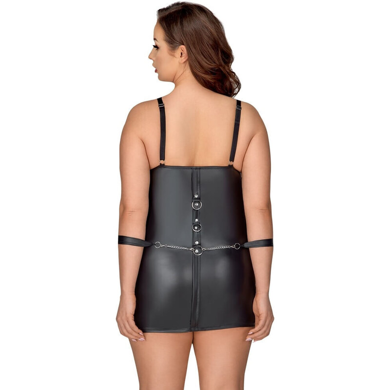 Cottelli Plus Size - Mini obleka brez naramnic z manšetami za roke (črna)