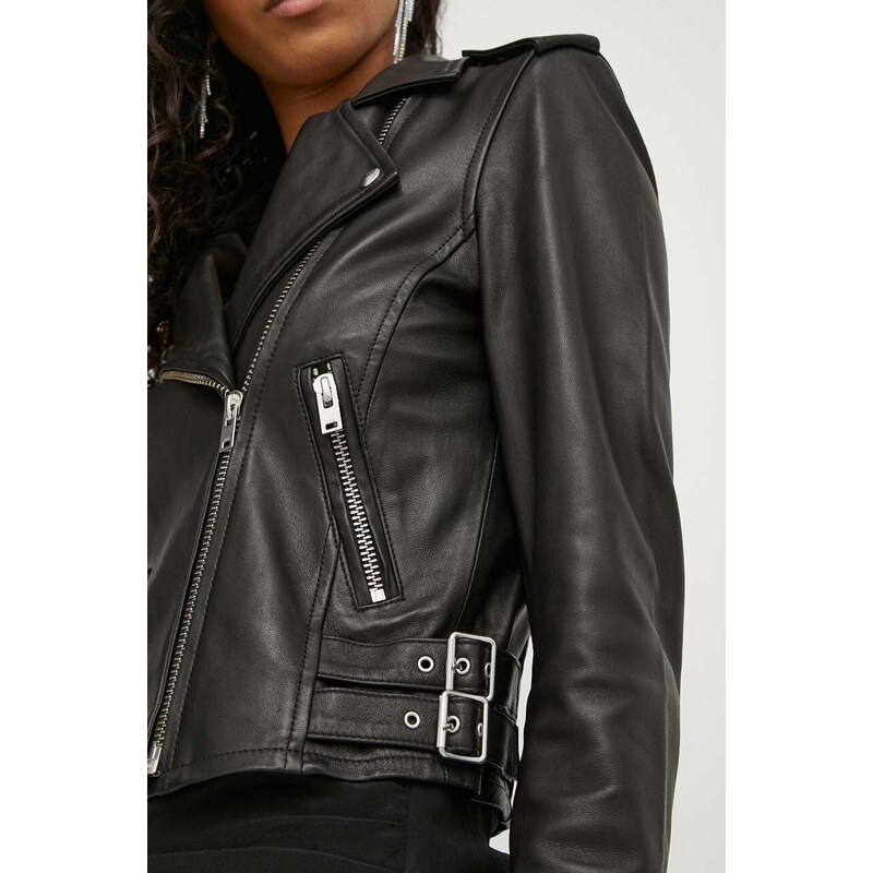 Usnjena biker jakna IRO ženska, črna barva