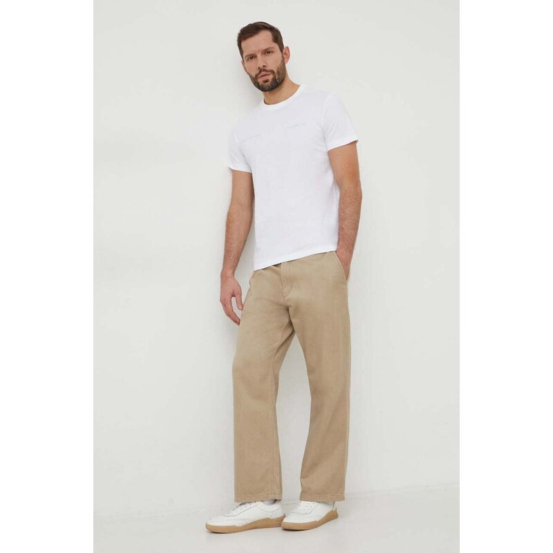Bombažna kratka majica Calvin Klein Jeans moški, bela barva
