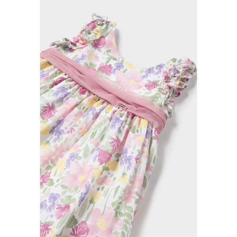 Obleka iz lanene mešanice za dojenčke Mayoral roza barva