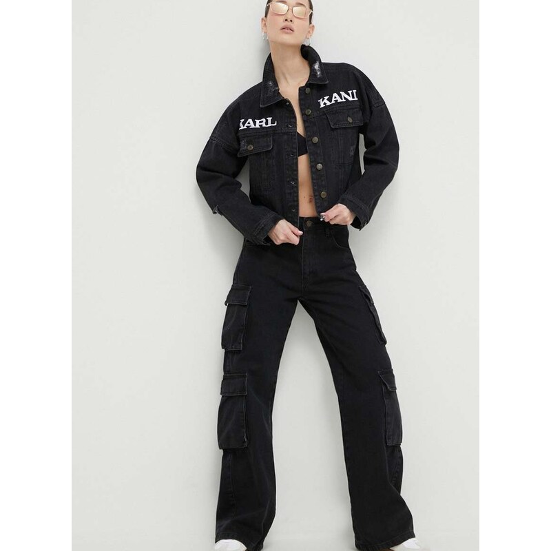 Jeans jakna Karl Kani ženska, črna barva