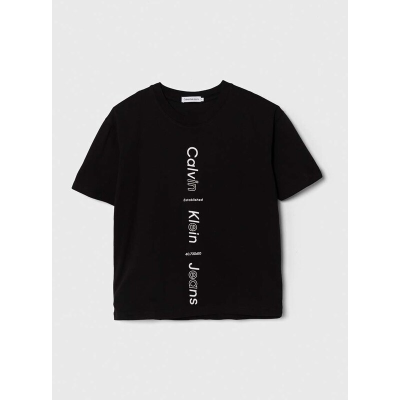 Otroška bombažna kratka majica Calvin Klein Jeans črna barva