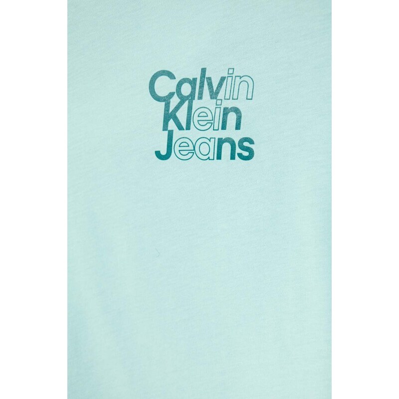Otroška bombažna kratka majica Calvin Klein Jeans turkizna barva