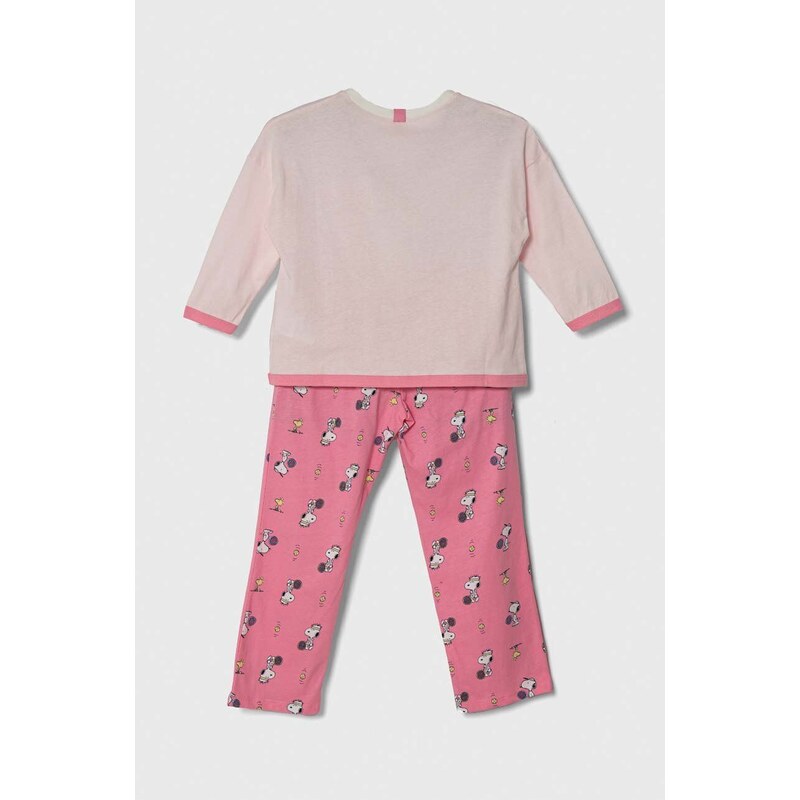 Otroška bombažna pižama United Colors of Benetton x Snoopy roza barva