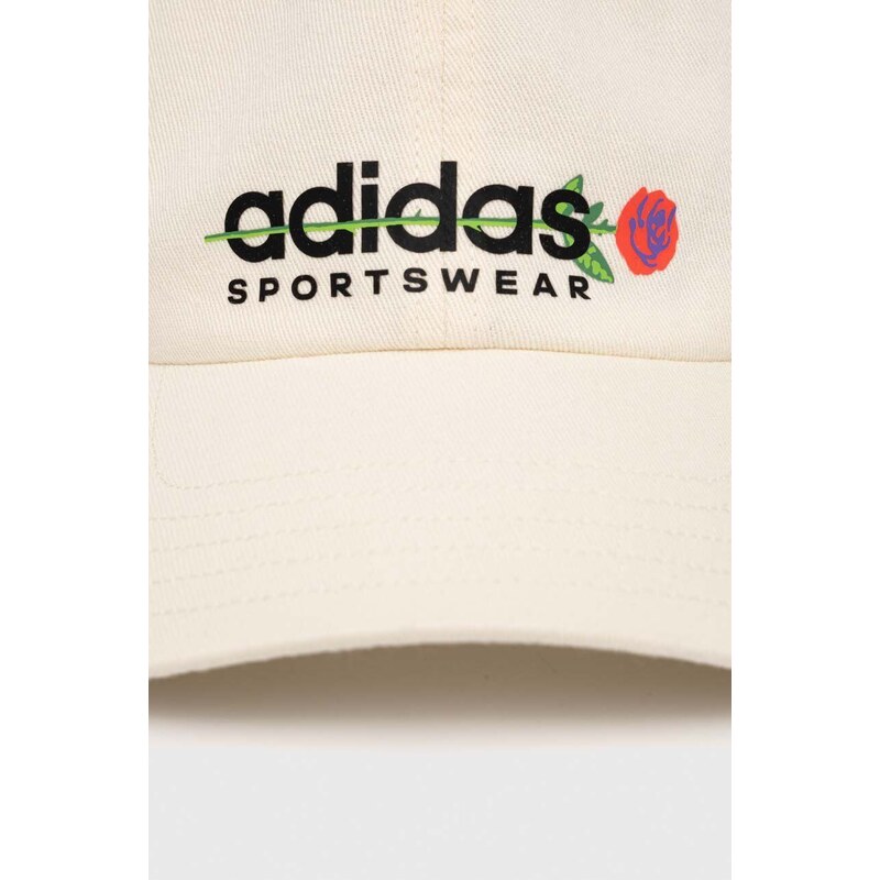 Bombažna bejzbolska kapa adidas bež barva