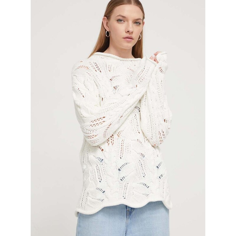 Bombažen pulover Desigual bela barva