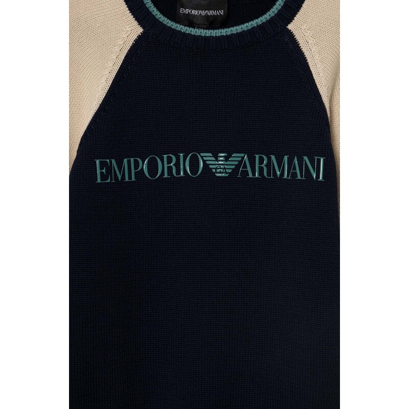 Otroški bombažen pulover Emporio Armani mornarsko modra barva