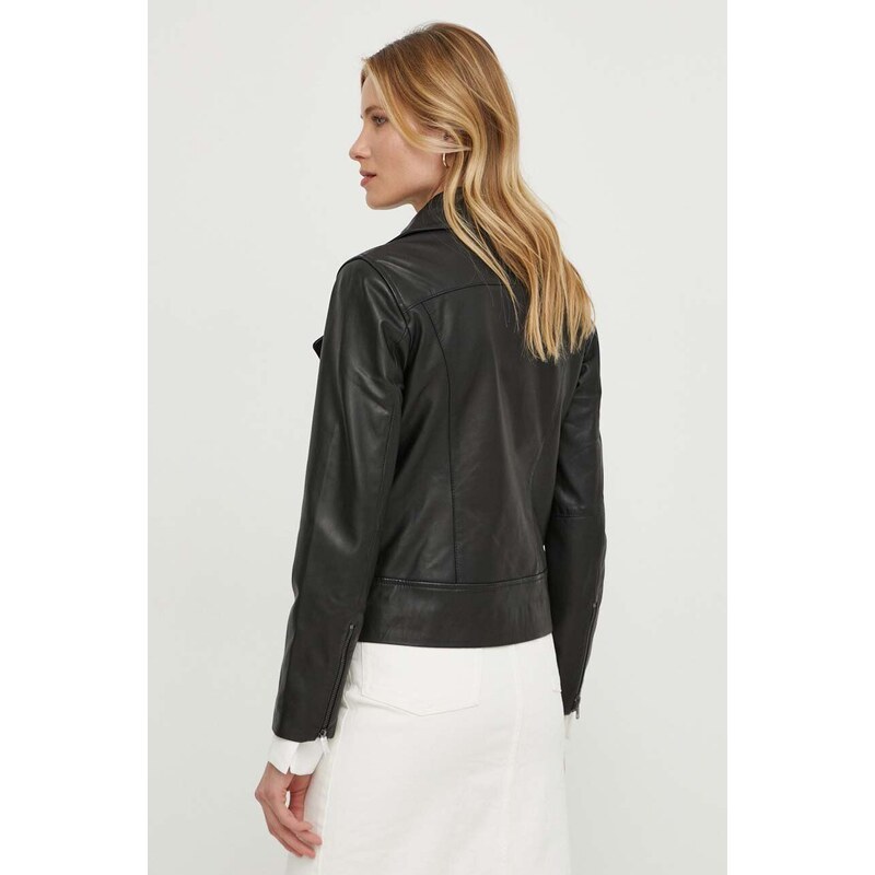 Usnjena biker jakna Sisley ženska, črna barva