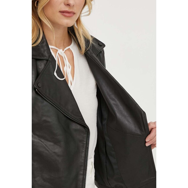 Usnjena biker jakna Sisley ženska, črna barva