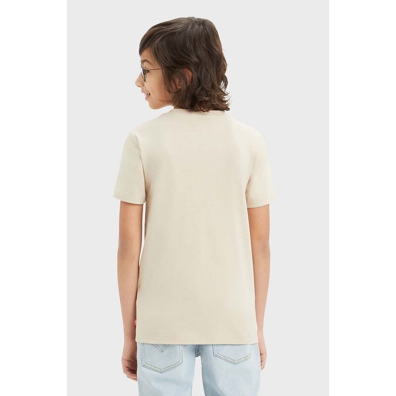 Otroška bombažna kratka majica Levi's bež barva
