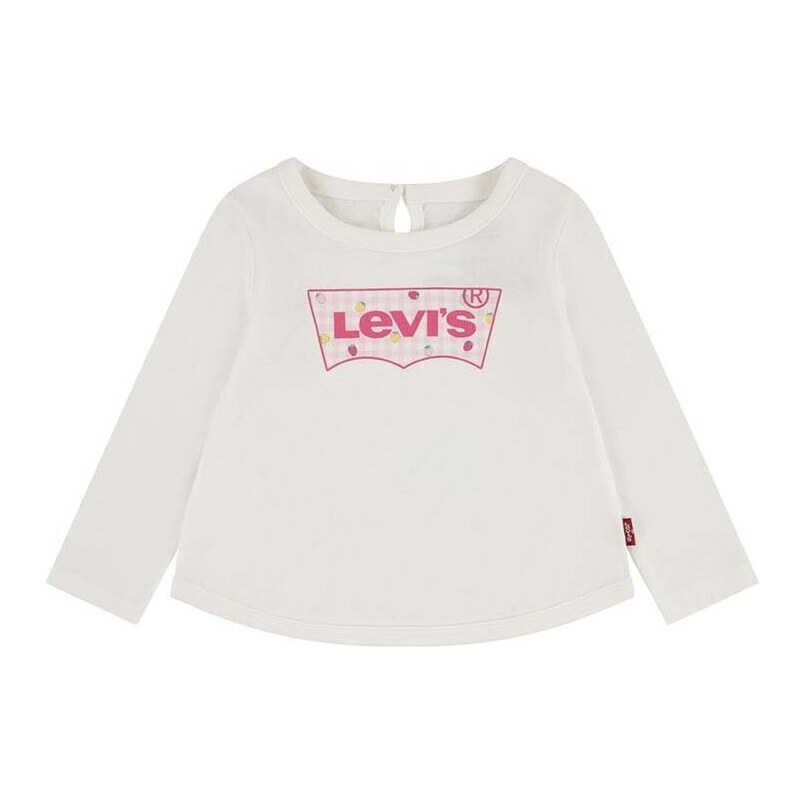 Otroška bombažna majica z dolgimi rokavi Levi's LVG CURVED HEM LS TEE bež barva