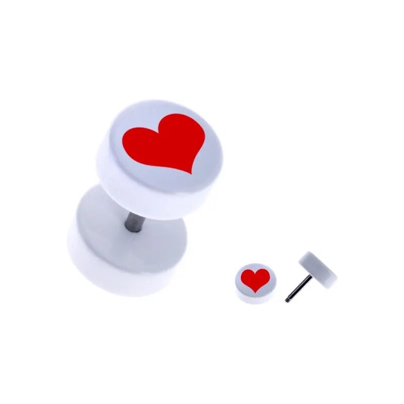 Nakit Eshop - Imitacija belega okroglega vstavka iz akrila - rdeče simetrično srce PC31.16