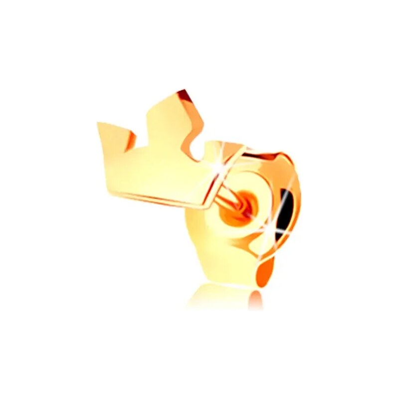 Nakit Eshop - Enodelni uhani iz rumenega 14k zlata - majhna krona s tremi vrhovi, čepek S2GG117.08
