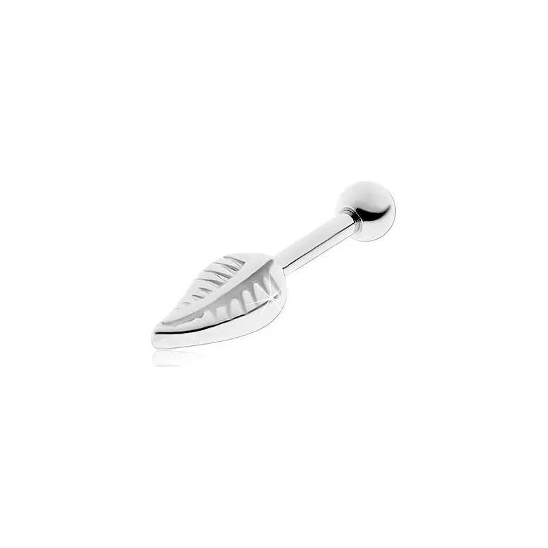Nakit Eshop - Piercing za uho iz kirurškega jekla, graviran list, srebrne barve W04.37