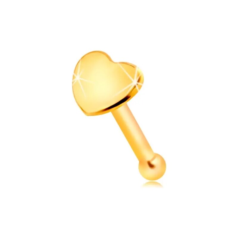 Nakit Eshop - Raven piercing za nos iz 14-k rumenega zlata - sijoč srček GG207.01