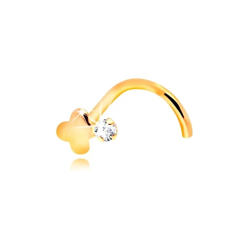 Nakit Eshop - Ukrivljen piercing za nos, 14-k rumeno zlato, prozoren cirkon in sijoč križ S2GG206.09