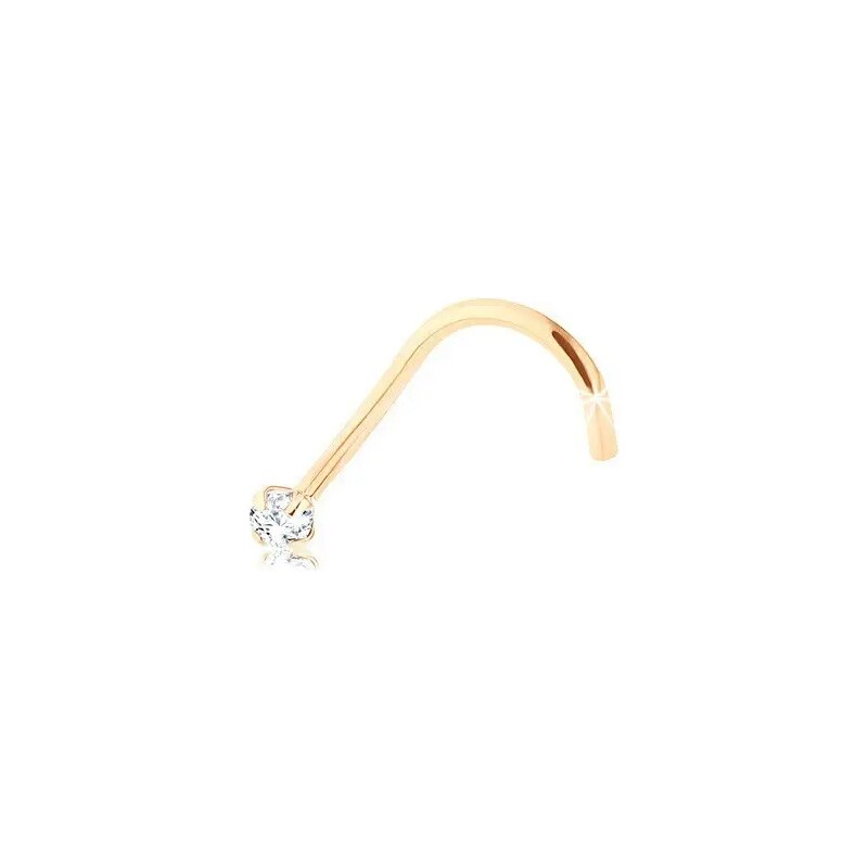 Nakit Eshop - Ukrivljen briljantni piercing za nos, 9-k rumeno zlato, prozoren diamant, 1,4 mm S1BT504.06