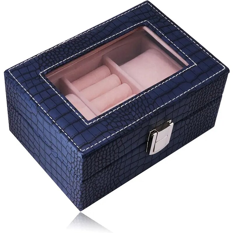 Nakit Eshop - Pravokotna škatla za nakit v temno modri barvi – imitacija krokodilje kože, zaponka Y06.19