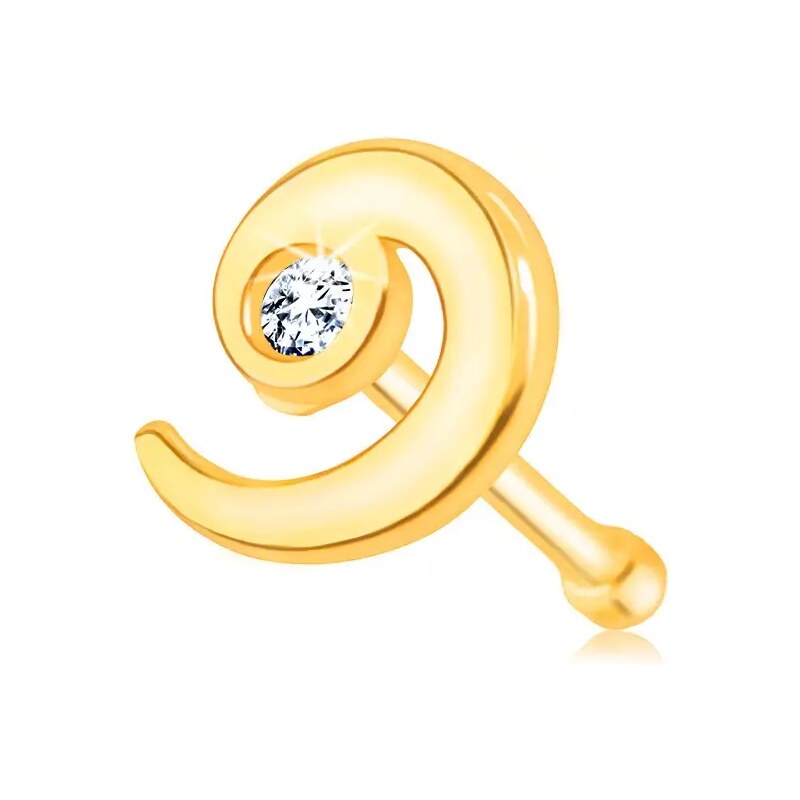 Nakit Eshop - diamantni piercing za nos 14K rumen zlato, ravna prečka - spirala s prozornim briljantom S3BT508.02