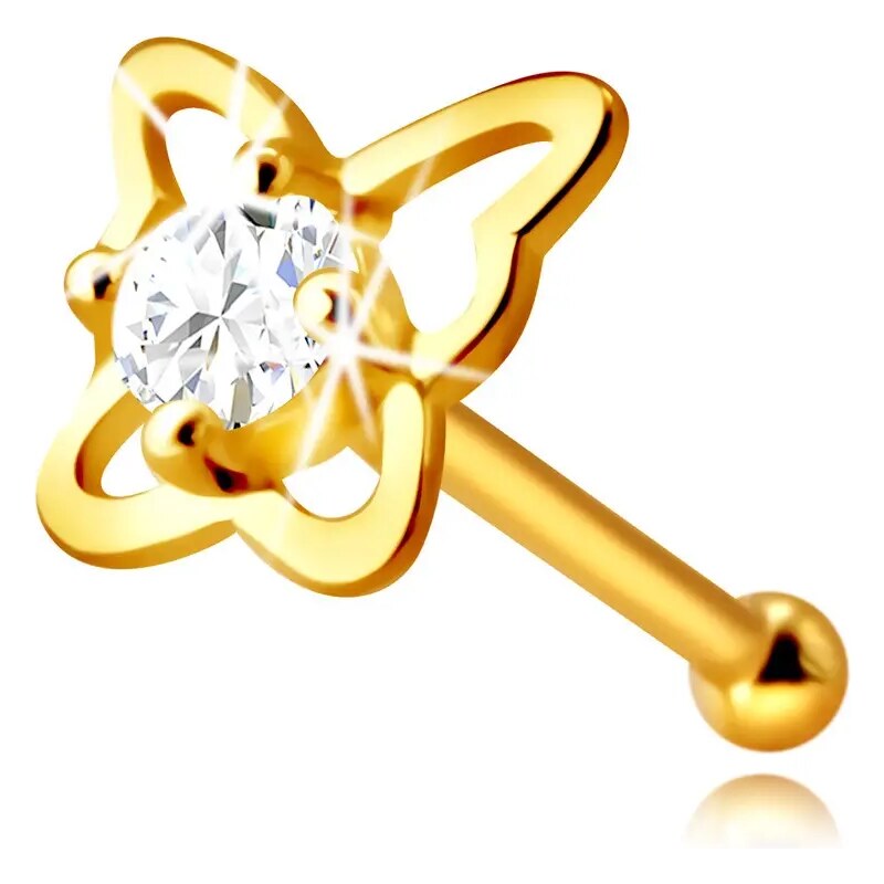 Nakit Eshop - Diamantni piercing za nos iz 14K rumenega zlata - kontura metulja z brilijantom, 2,25 mm S3BT508.13