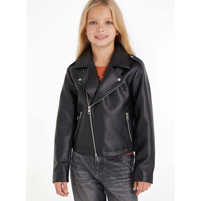 Otroška biker jakna Calvin Klein Jeans črna barva