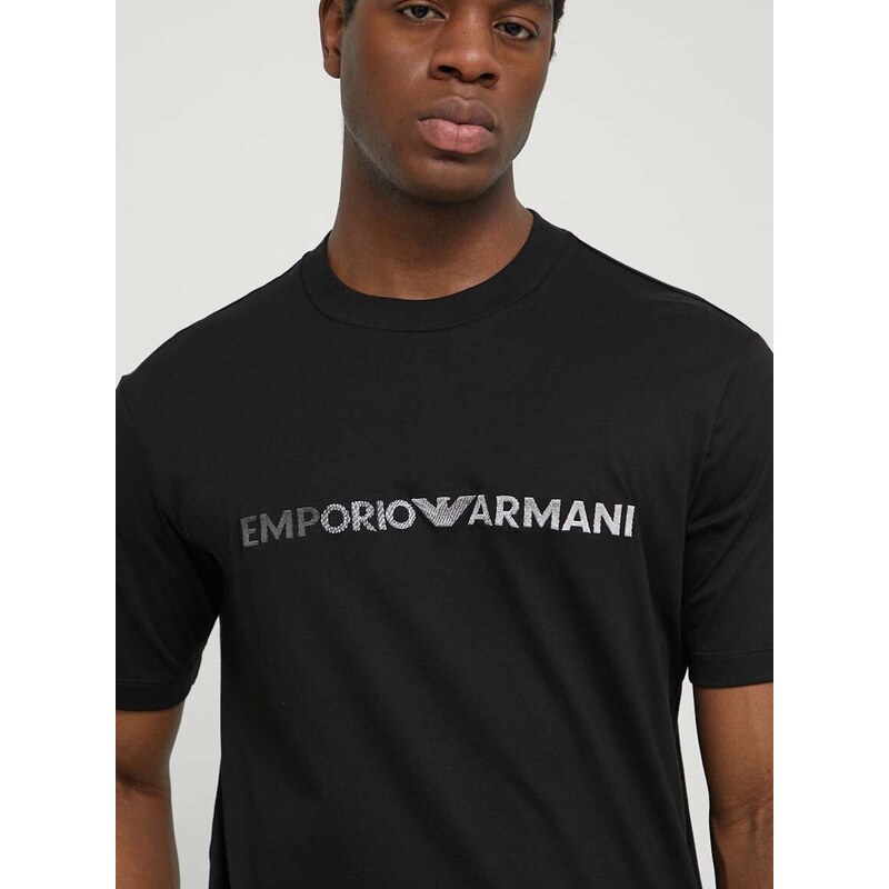 Bombažna kratka majica Emporio Armani moški, črna barva