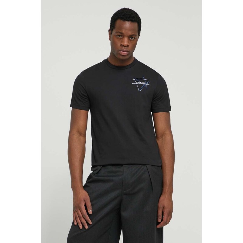 Bombažna kratka majica Calvin Klein moški, črna barva