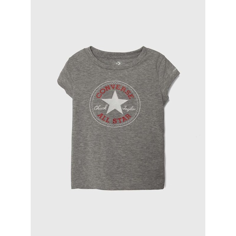 Otroška bombažna kratka majica Converse siva barva