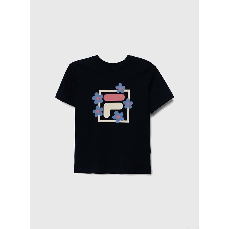 Otroška bombažna kratka majica Fila LAMSTEDT mornarsko modra barva
