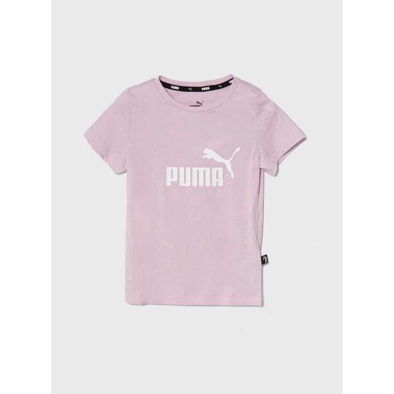 Otroška bombažna kratka majica Puma roza barva