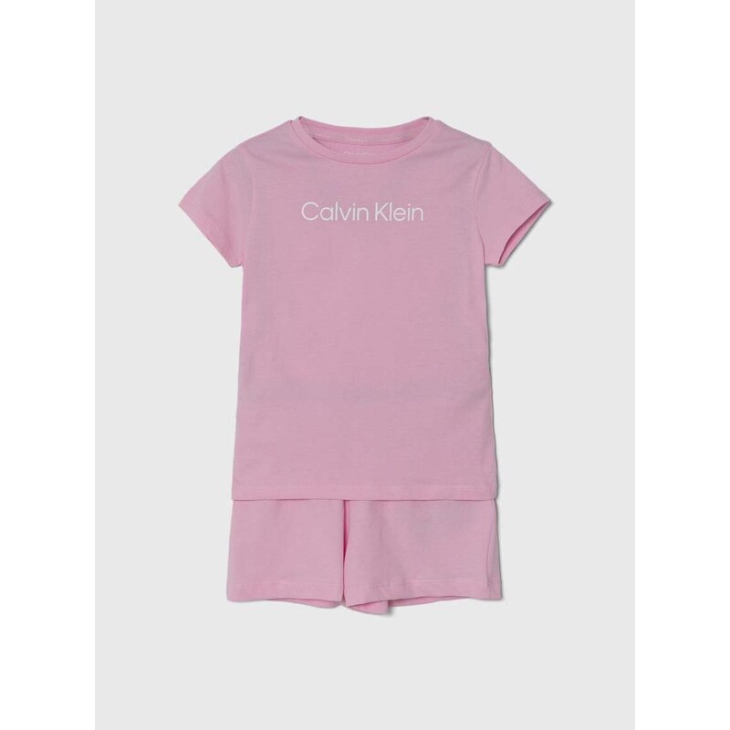 Otroška bombažna pižama Calvin Klein Underwear roza barva