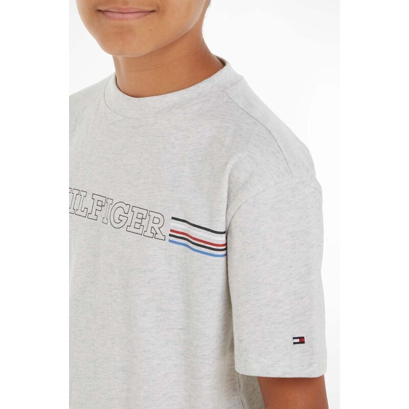 Otroška bombažna kratka majica Tommy Hilfiger siva barva