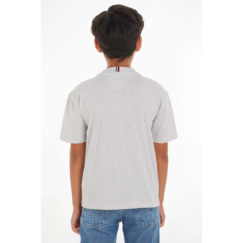 Otroška bombažna kratka majica Tommy Hilfiger siva barva