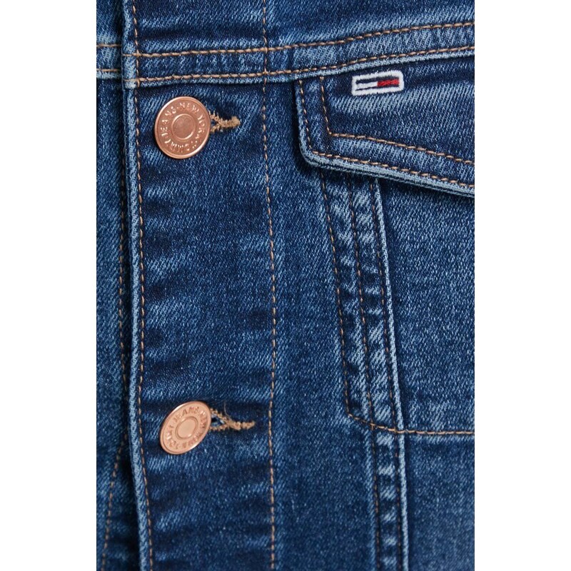 Jeans jakna Tommy Jeans ženska, mornarsko modra barva, DW0DW17959