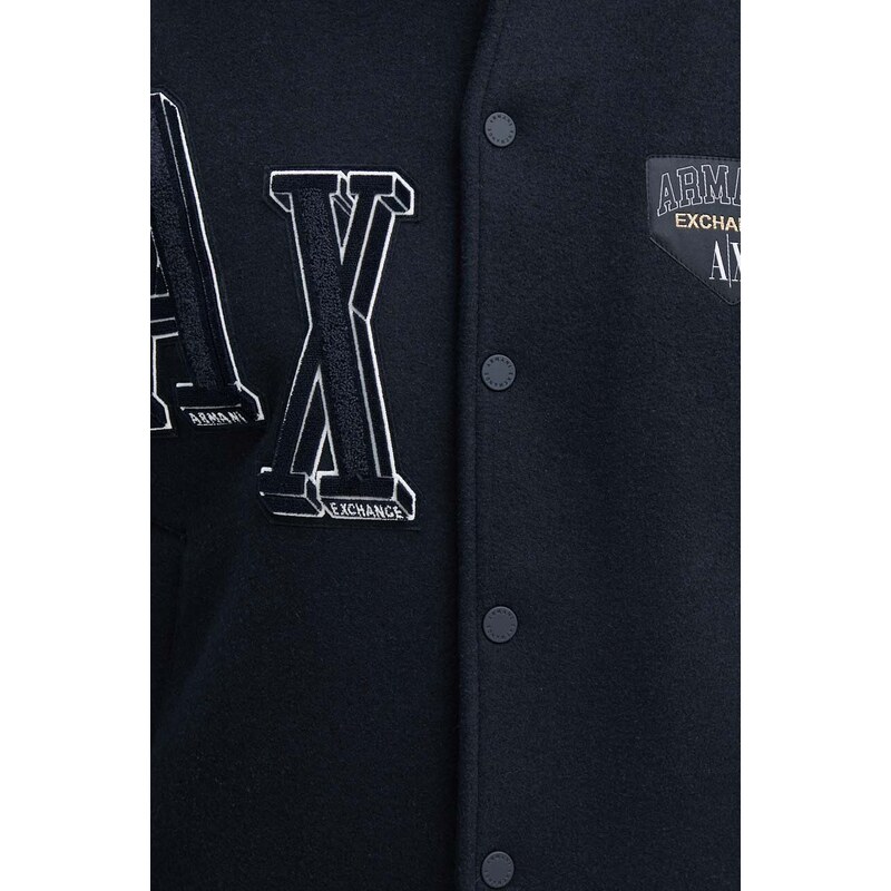 Bomber jakna s primesjo volne Armani Exchange mornarsko modra barva