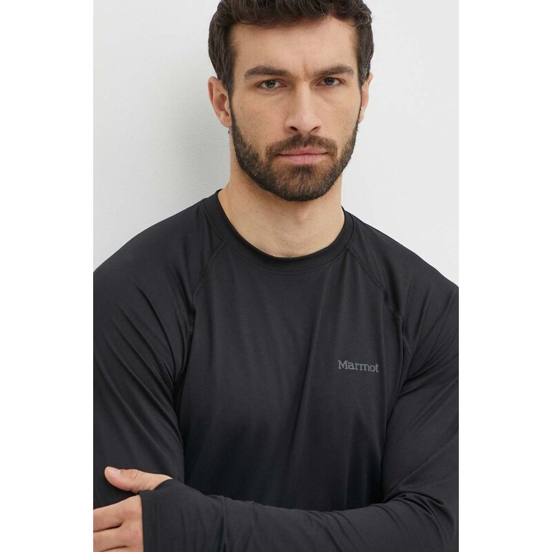 Športna majica z dolgimi rokavi Marmot Windridge črna barva