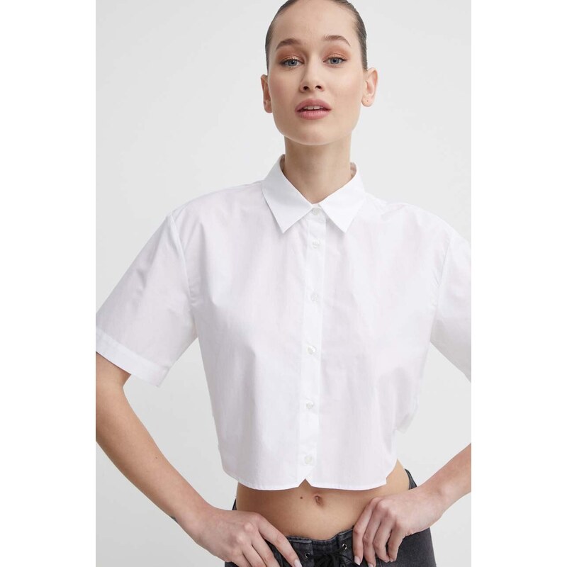 Bombažna srajca HUGO ženska, bela barva, 50512836